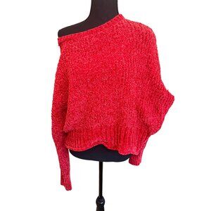 Altard State Red Chenille Open Knit Sweater L Loose Fit Beach Resort Coastal